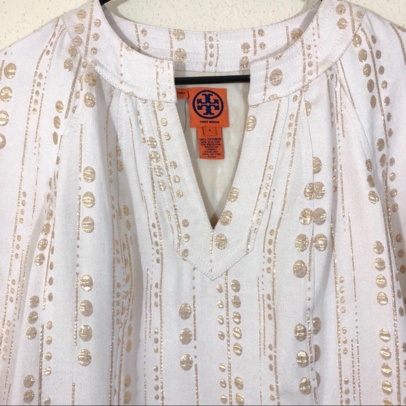 Tory Burch Metallic Print Split-Neck Tunic Dress - Picture 2 of 8